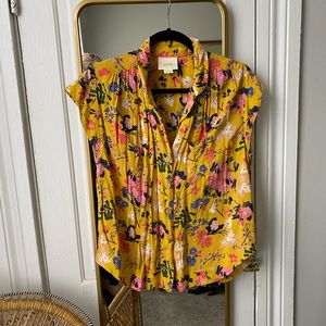 Anthropologie Floral Button Down Top S